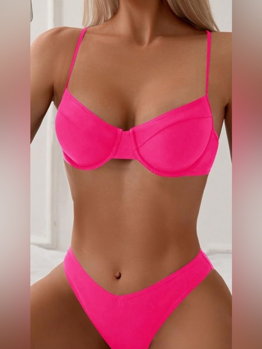 New-Size 6 fuchsia, pink ribbed, two piece, high cut, cheeky, sexy bikini